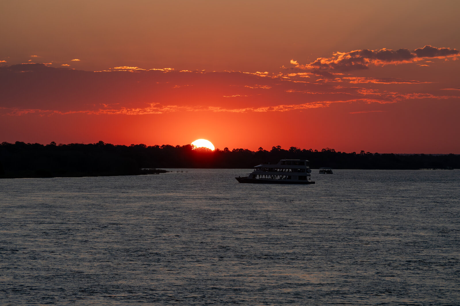 A sunset cruise on the Zambezi River at Victoria Falls