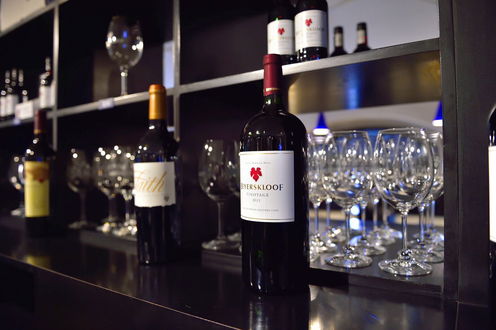 Bottles of Stellenbosch wine lined up for a tasting