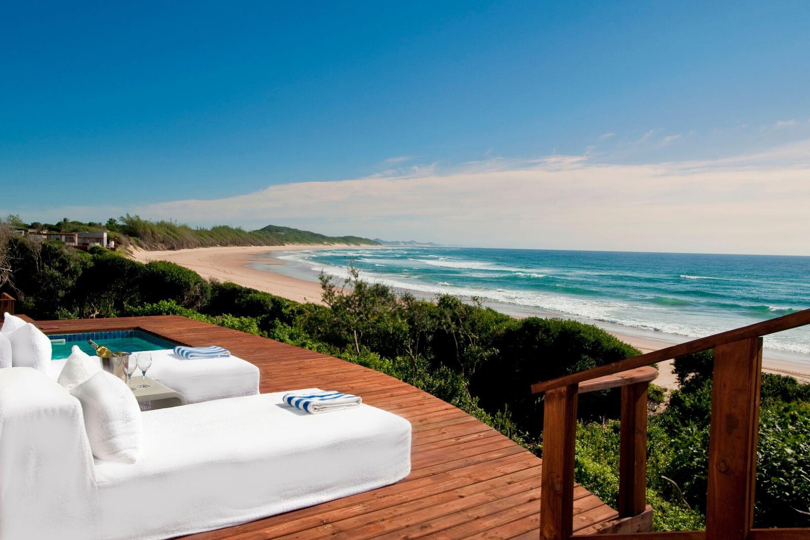A private suite deck with plunge pool overlooking the Indian Ocean at White Pearl Ponta Mamoli, Mozambique