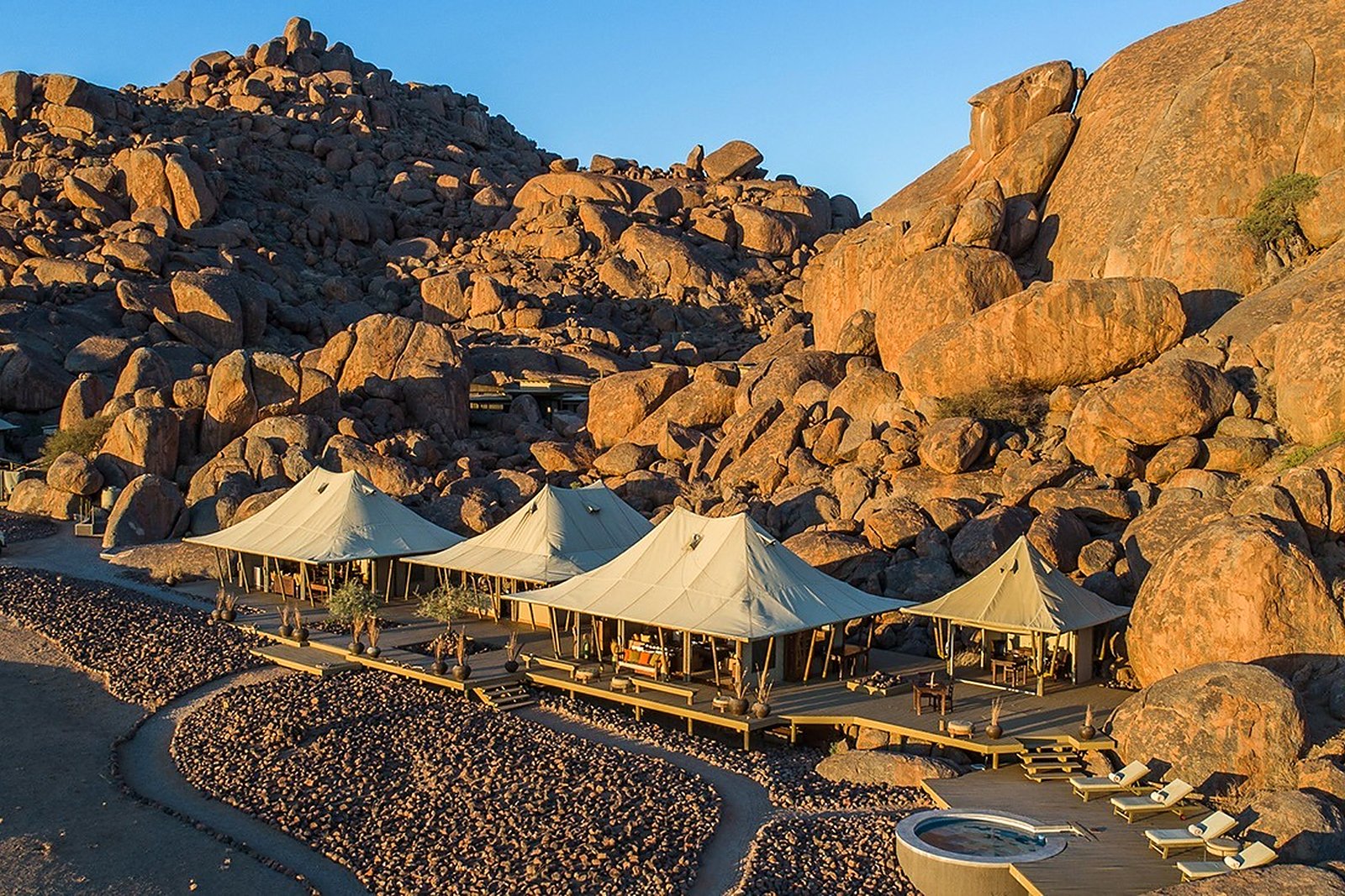 Wolwedans suite raised on a timber platform overlooking the NamibRand dunes