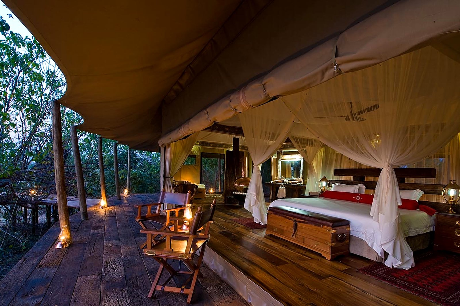 Private fire pit on a suite deck at Zarafa Camp