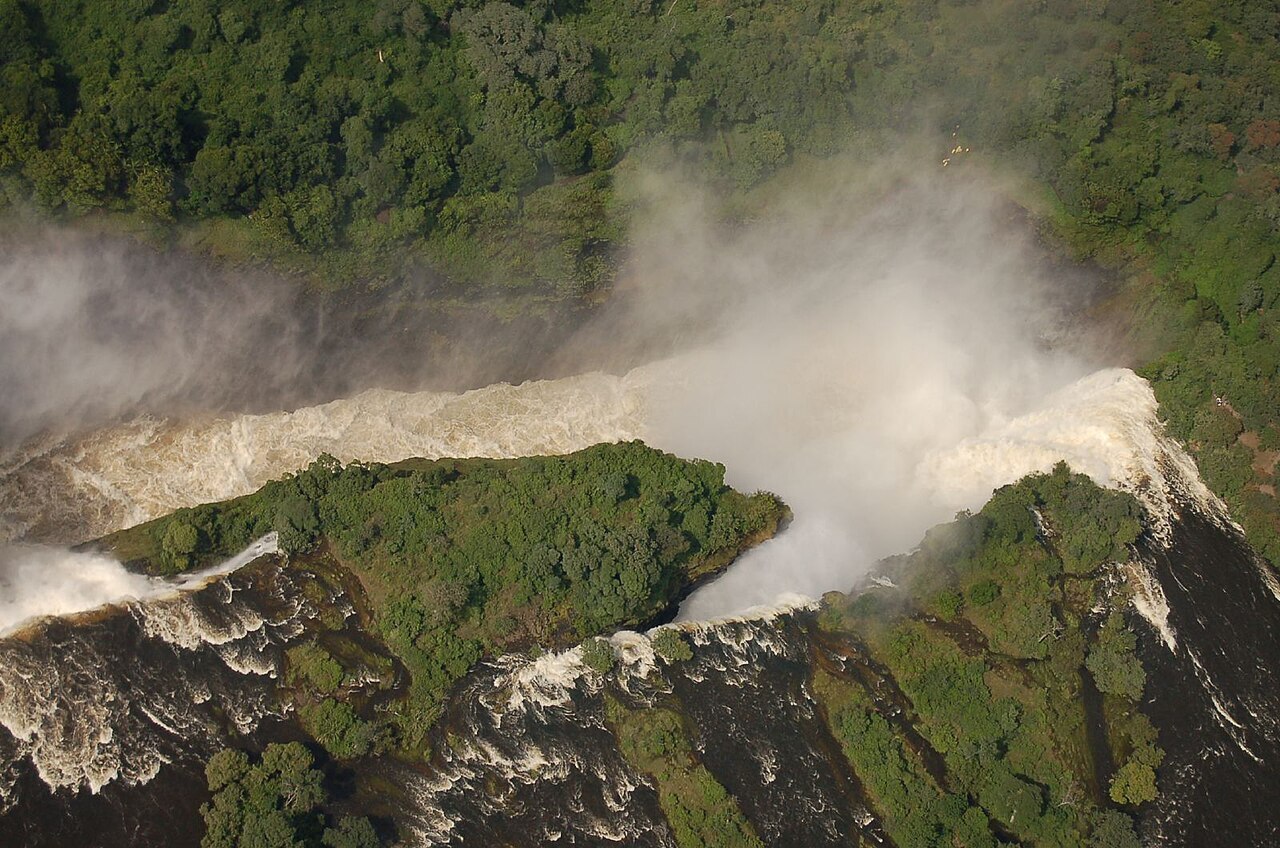 The mist and rainbows of Victoria Falls from the gorge viewpoints