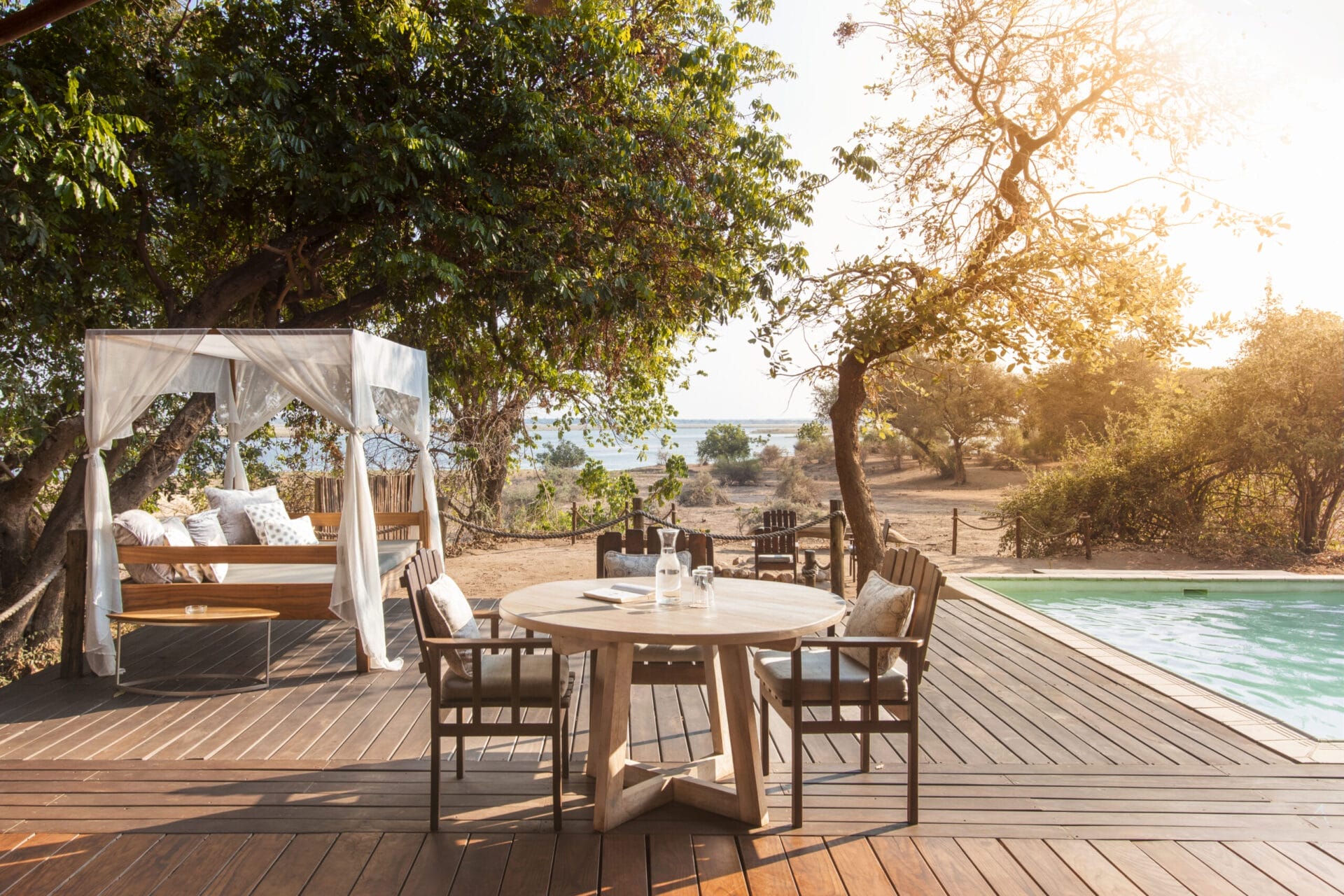 Chiawa Camp deck overlooking Zambezi River