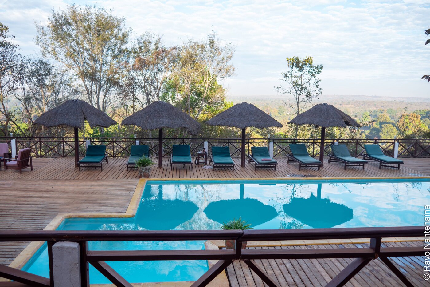 Swimming pool and sun deck at Olympe du Bemaraha, Bekopaka