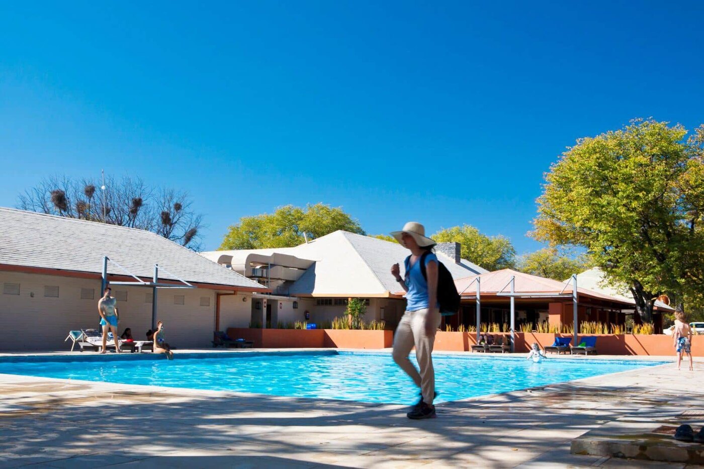 Chalets and grounds at Halali Rest Camp in central Etosha National Park, Namibia