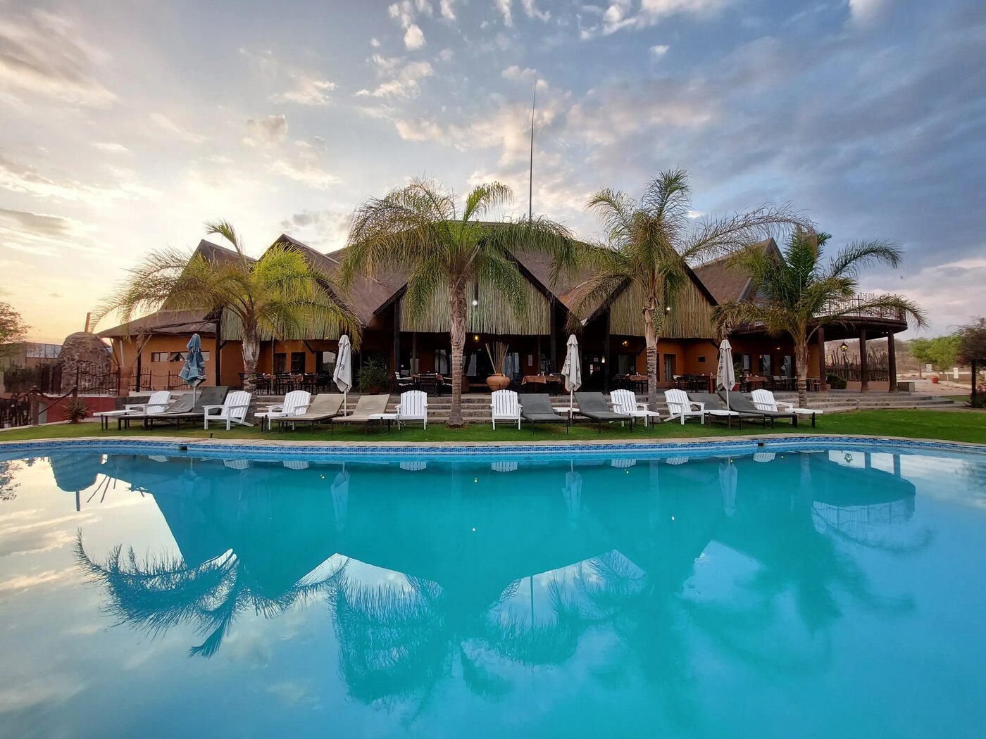 Infinity pool overlooking the Kaokoland hills at Opuwo Country Lodge, Namibia
