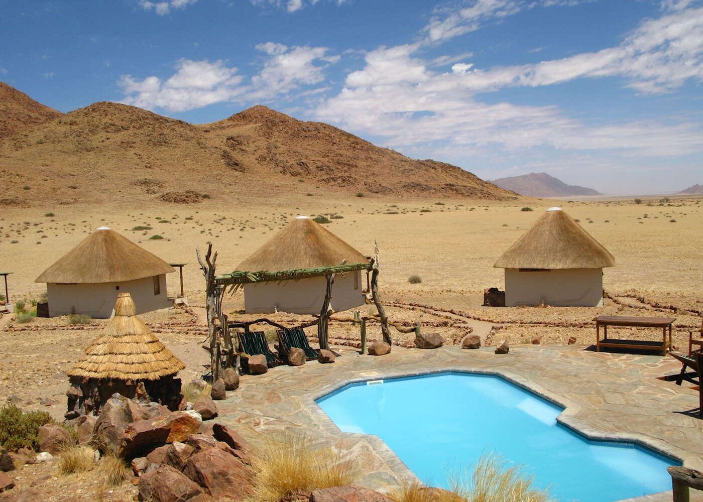 Swimming pool and desert setting at Desert Homestead Lodge, Sossusvlei