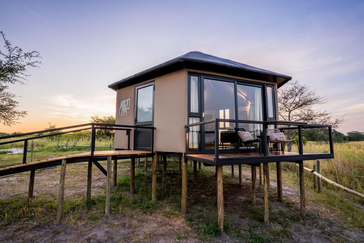 Riverfront chalets at Chobe River Camp on the Chobe River, Zambezi Region, Namibia