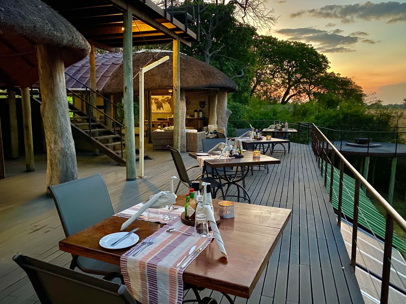 Raised guest tent and deck at Nkasa Lupala Tented Lodge in the Zambezi Region, Namibia