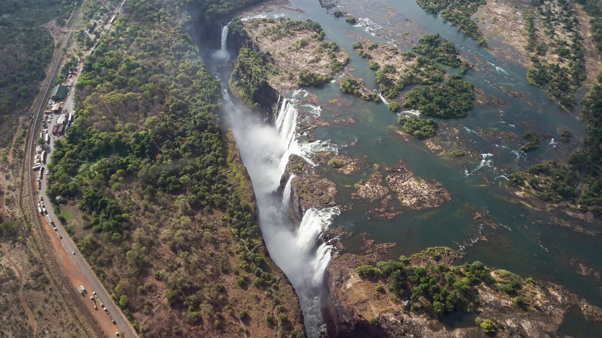 The Victoria Falls of the Zambezi River in Zimbabwe, gateway to the town's affordable safari lodges