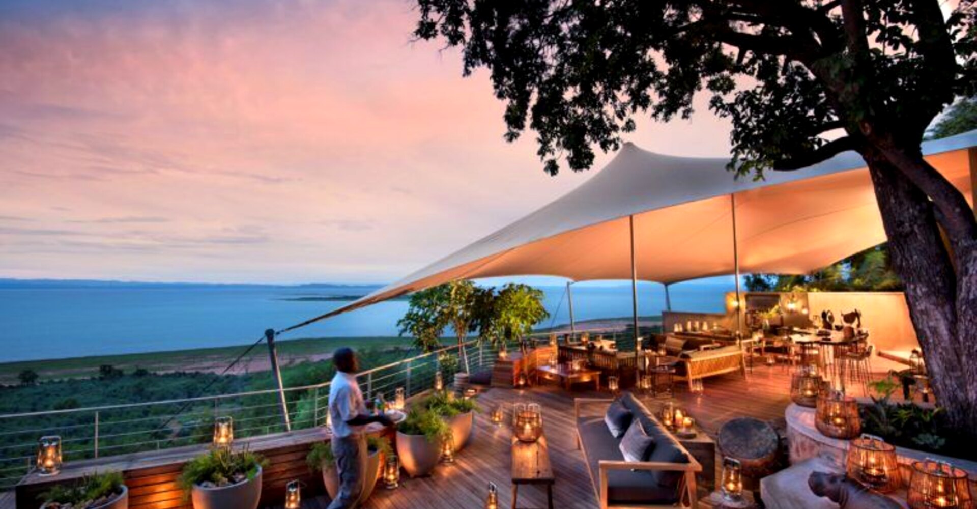Infinity pool and deck overlooking Lake Kariba at Bumi Hills Safari Lodge