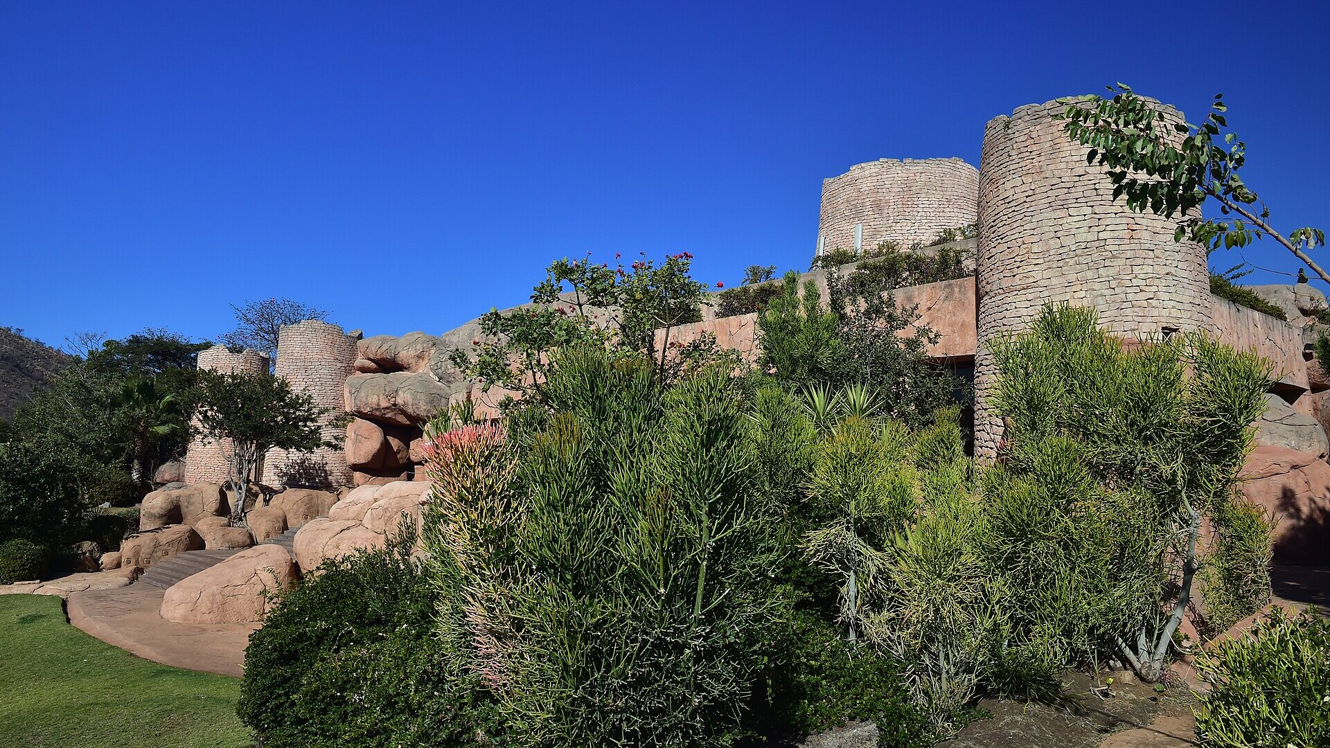 The ruined-castle clubhouse of the Lost City Golf Course at Sun City, South Africa
