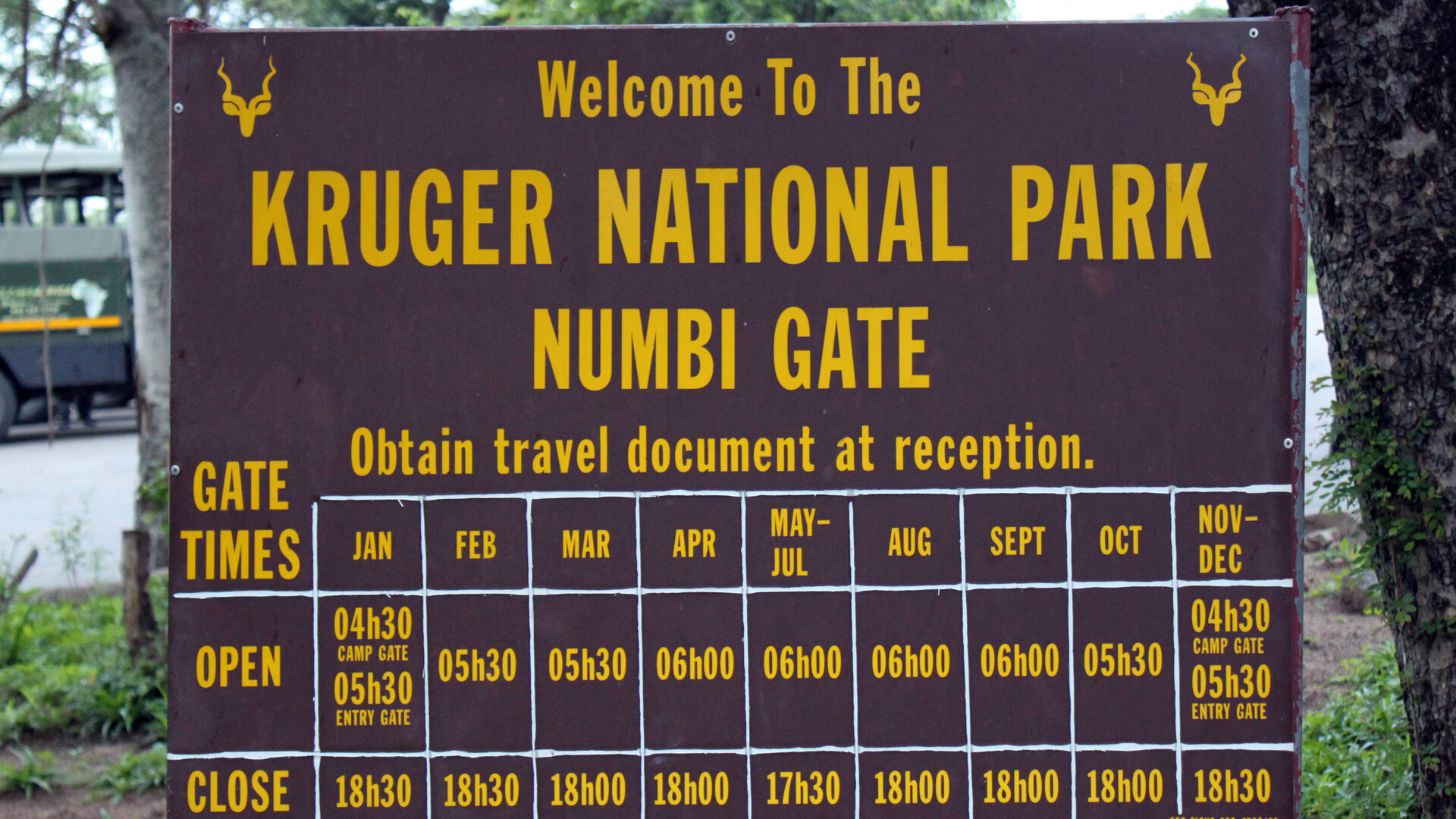 The Numbi Gate entrance sign at Kruger National Park