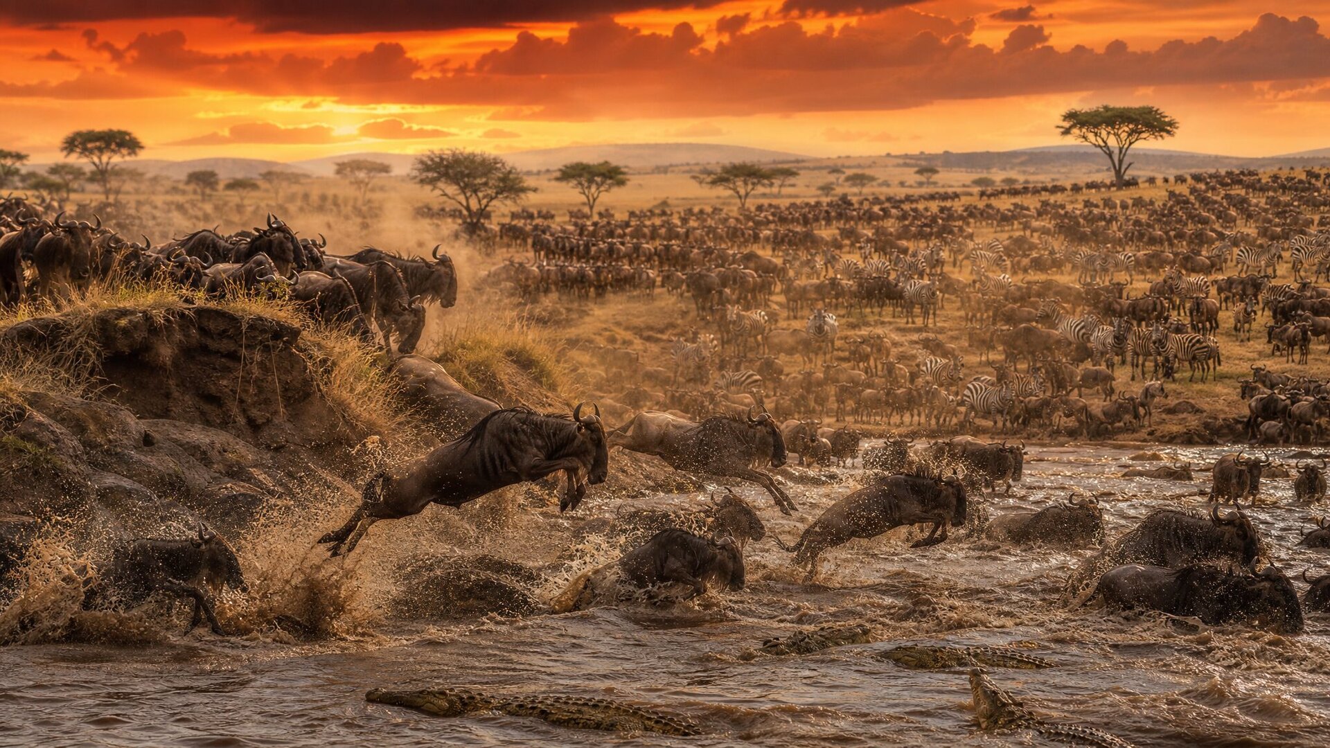 Safari vehicle beside a lion pride at sunrise on the Masai Mara plains — Masai Mara safari packages 2026