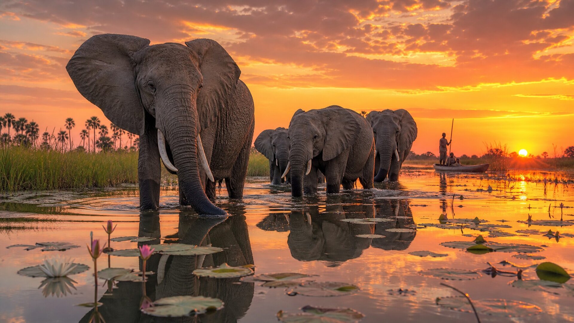 Aerial view of the Okavango Delta's channels and islands at sunrise — Okavango Delta safari packages 2026