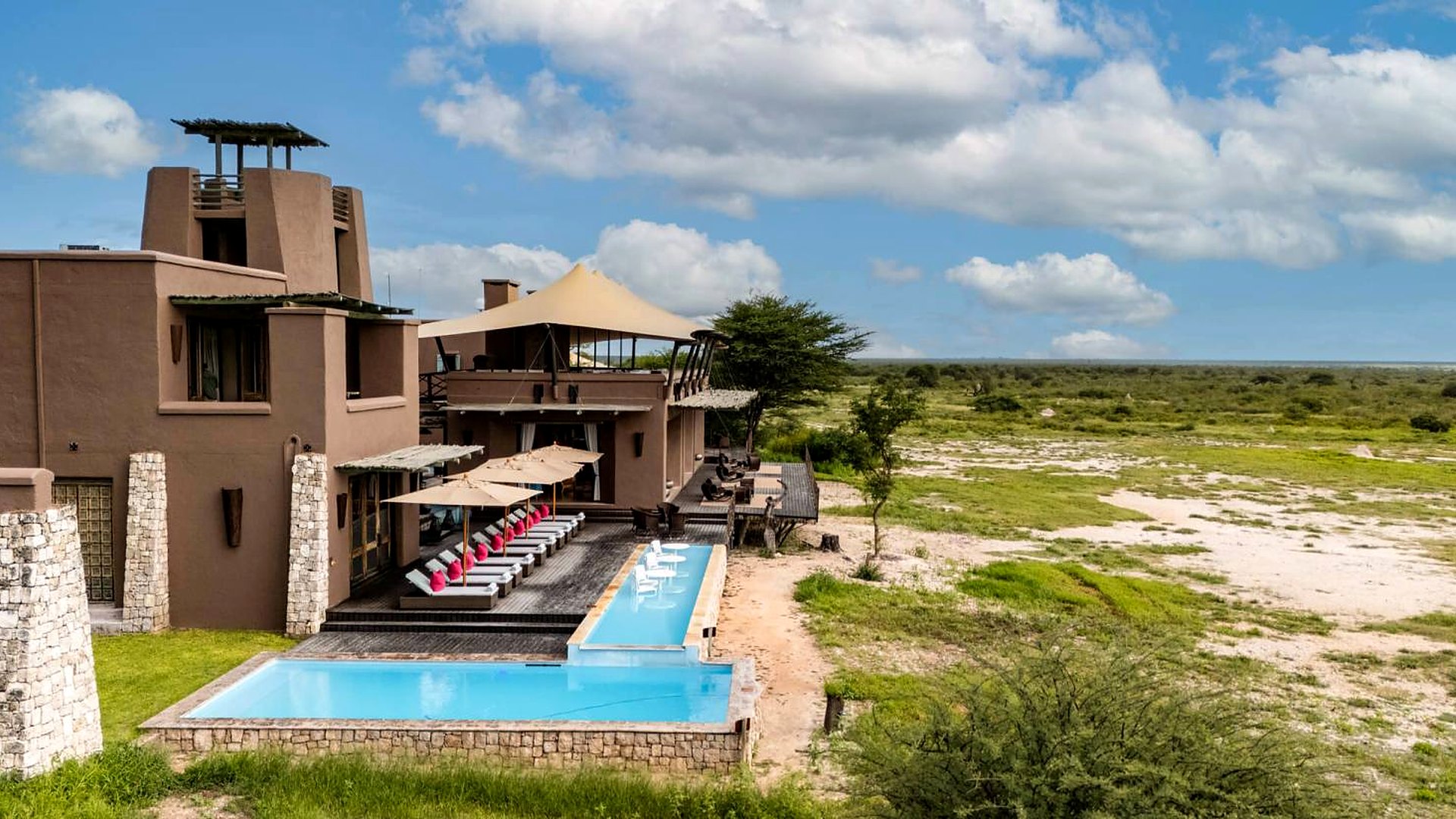 The Moorish-style Onguma The Fort with its pool overlooking the plains bordering Etosha