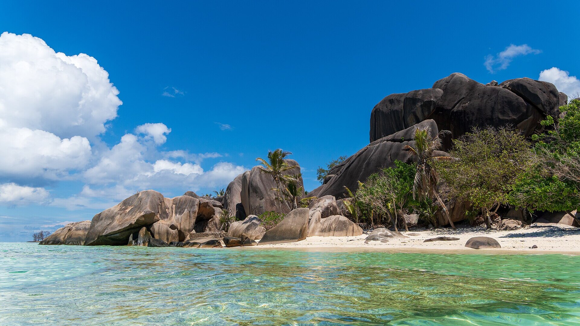Granite boulders and turquoise water at Anse Source d'Argent, La Digue, Seychelles