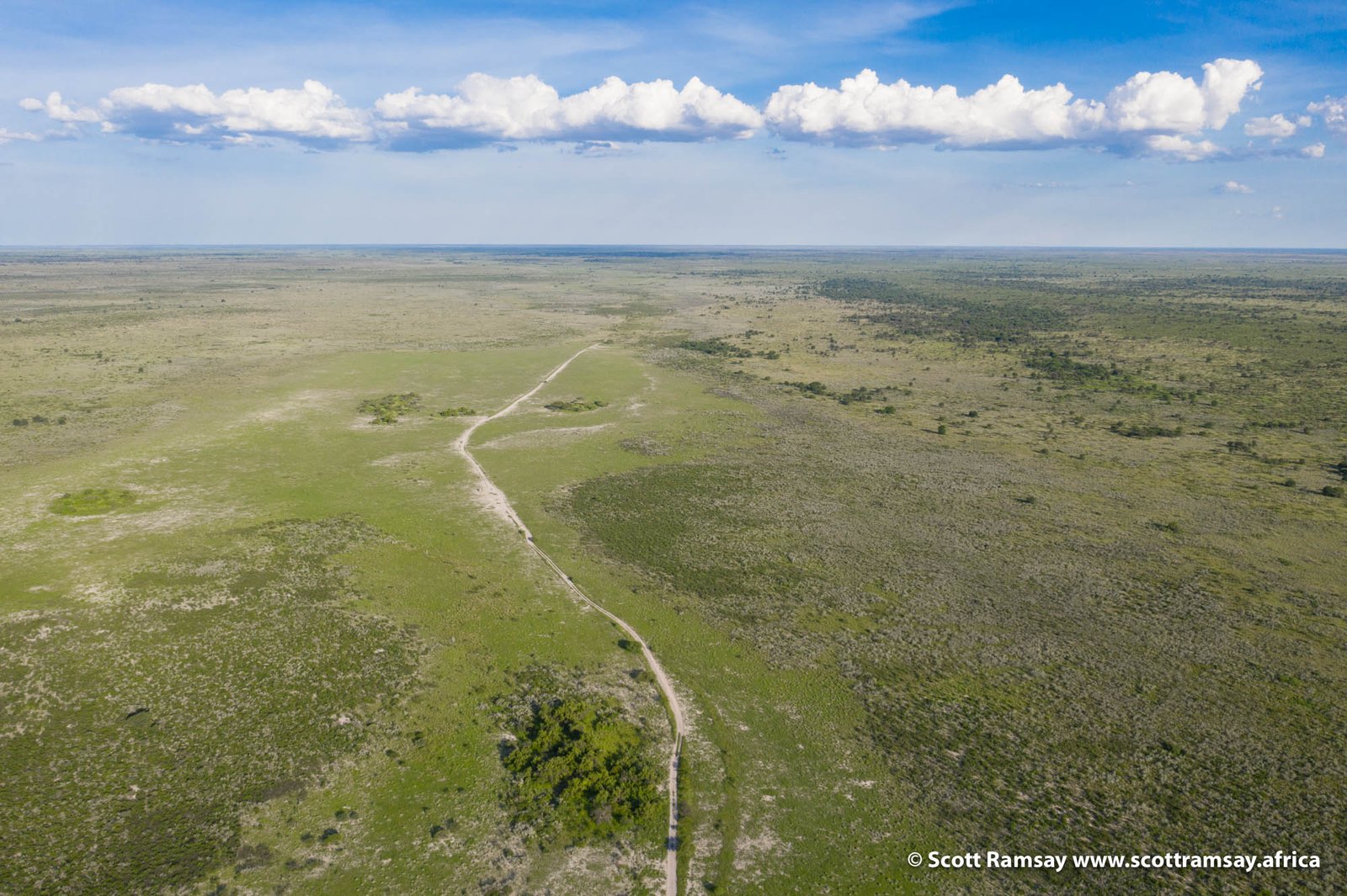 Vast Kalahari horizon at dusk beneath a darkening sky — the setting for an African stargazing safari