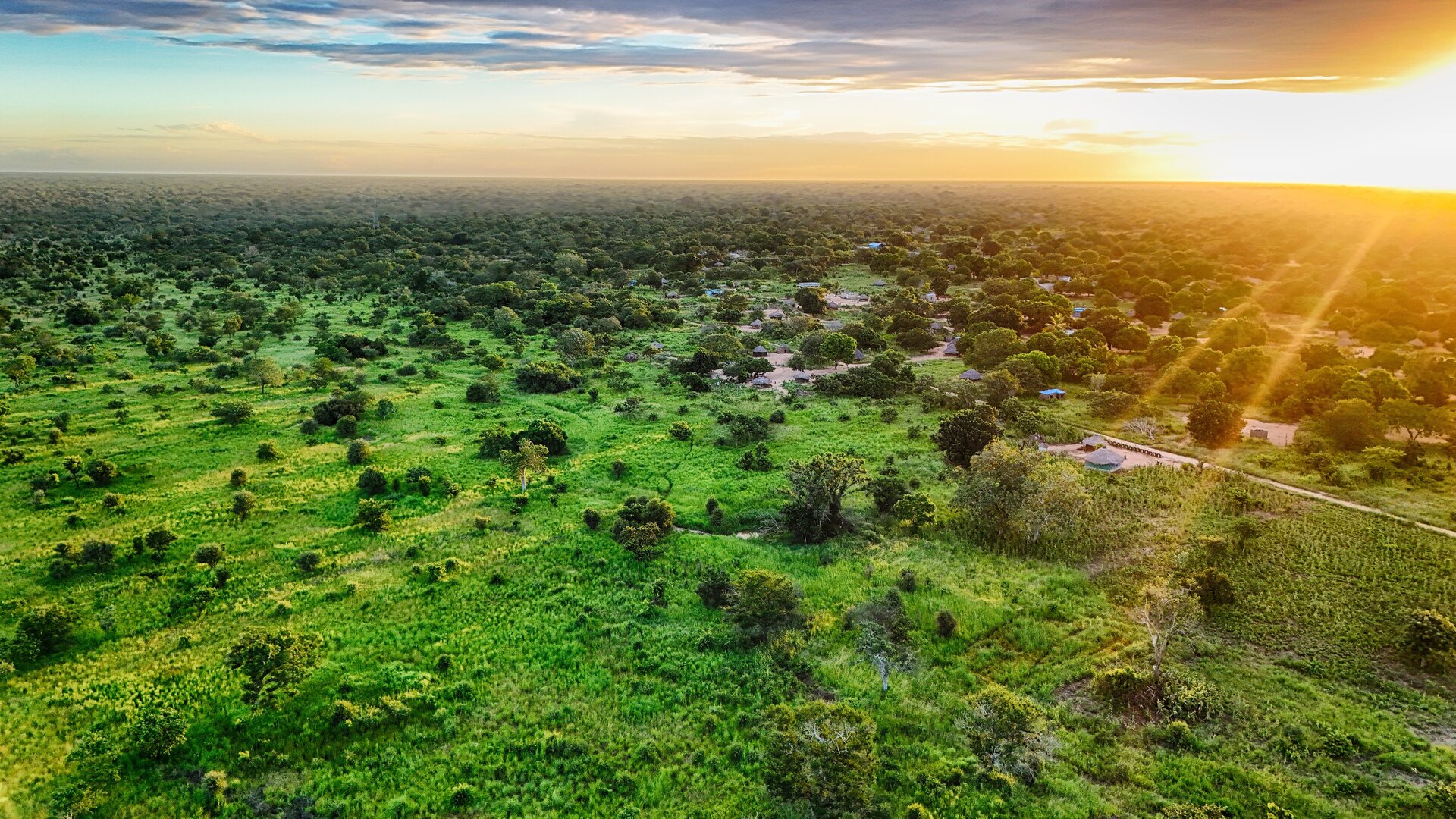 Sunset over the Save River wetlands in central Mozambique — the wild waterway at the heart of Zinave National Park, the country's newest Big Five wilderness