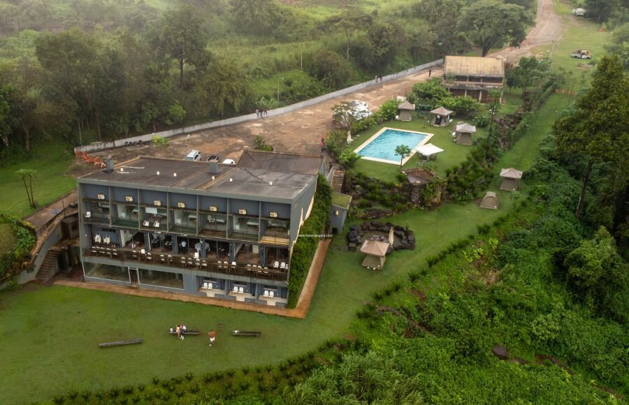 Aerial view of Pousada Calandula lodge near Angola's Kalandula Falls