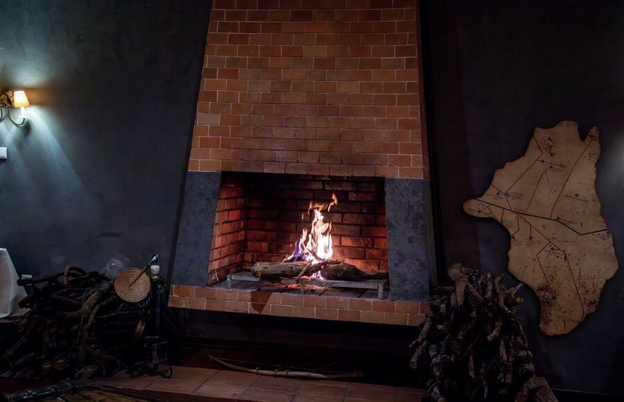Pousada Calandula fireplace lounge for cool Malanje evenings
