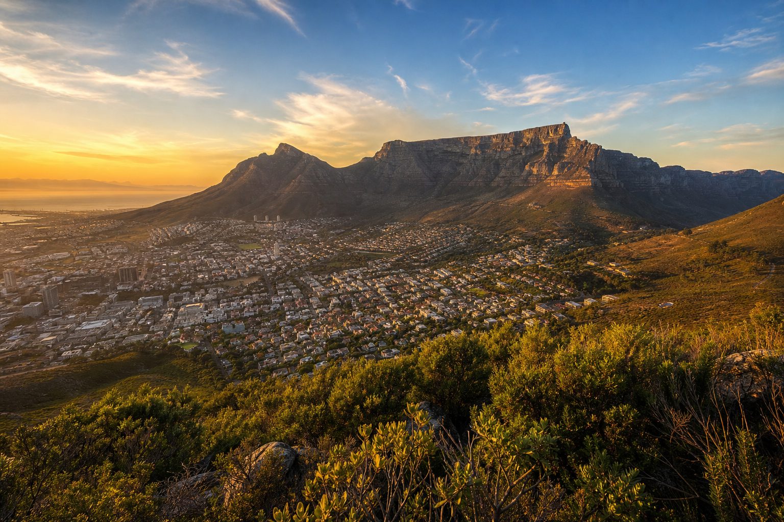 Aerial view of Cape Town, Table Mountain and the Atlantic seaboard — Cape Town tours 2026
