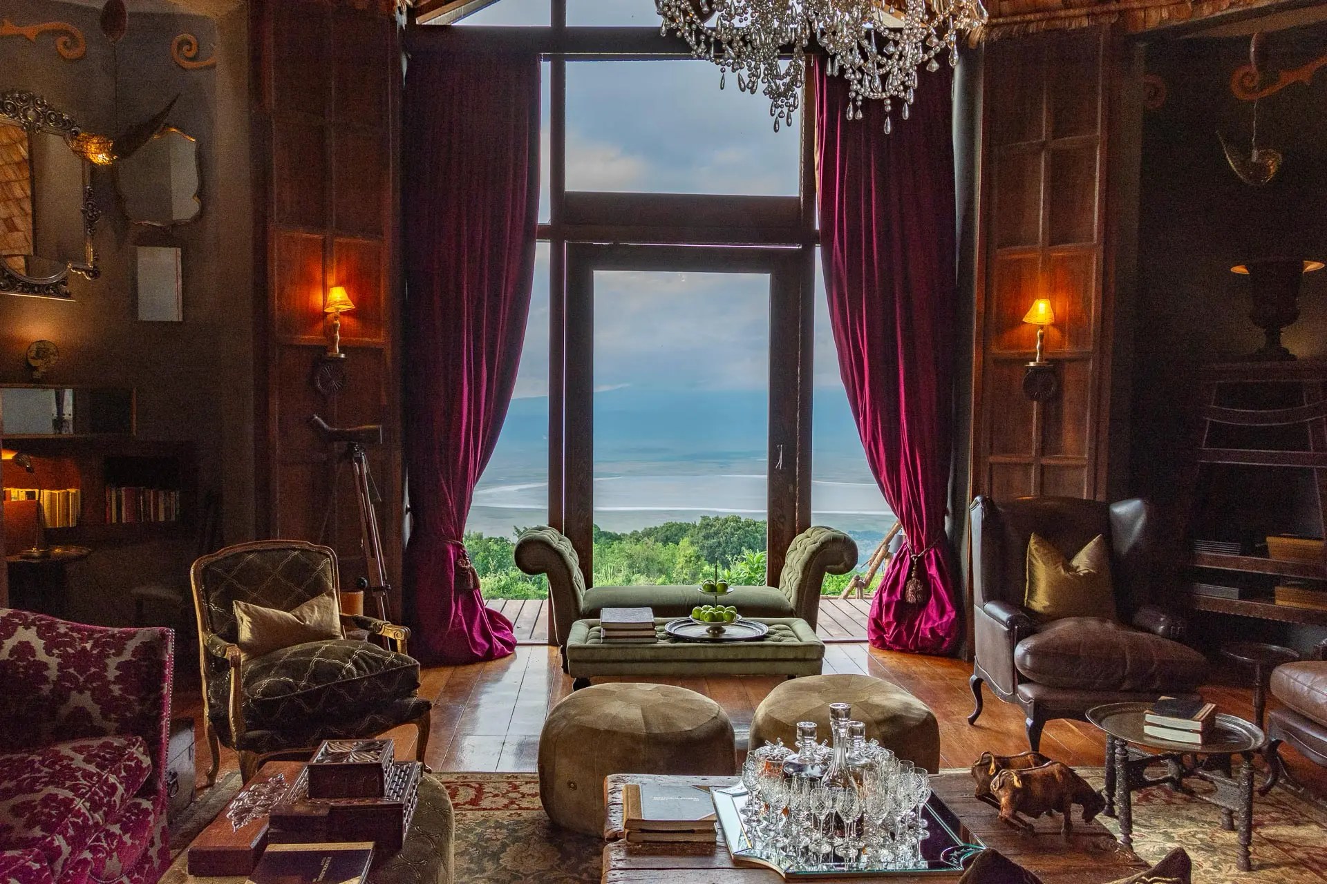 Ngorongoro Crater Lodge — Maasai-meets-baroque architecture perched on the crater rim