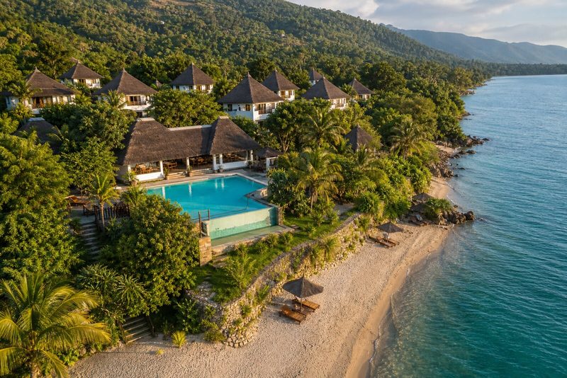 Aerial view of the beach resort on the lakeshore