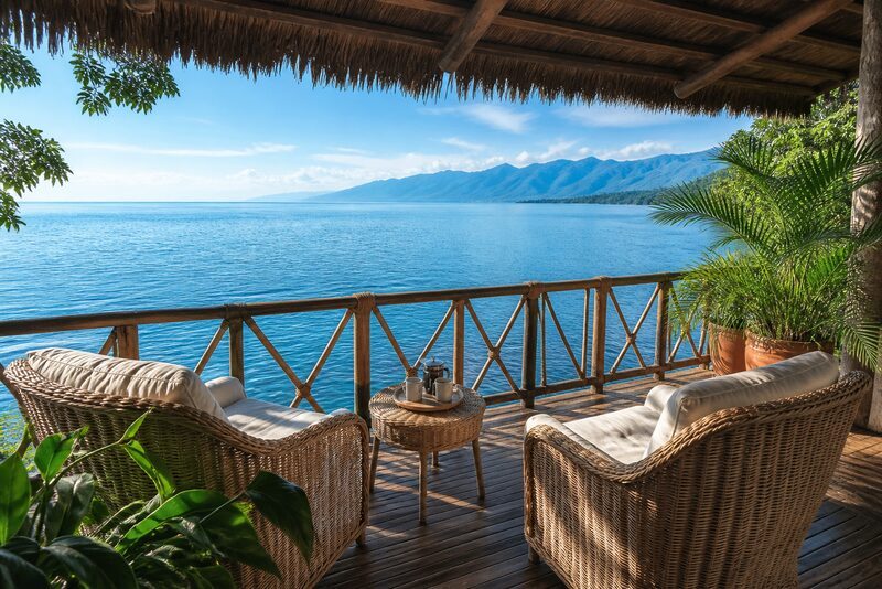 Private balcony overlooking the gardens and lake
