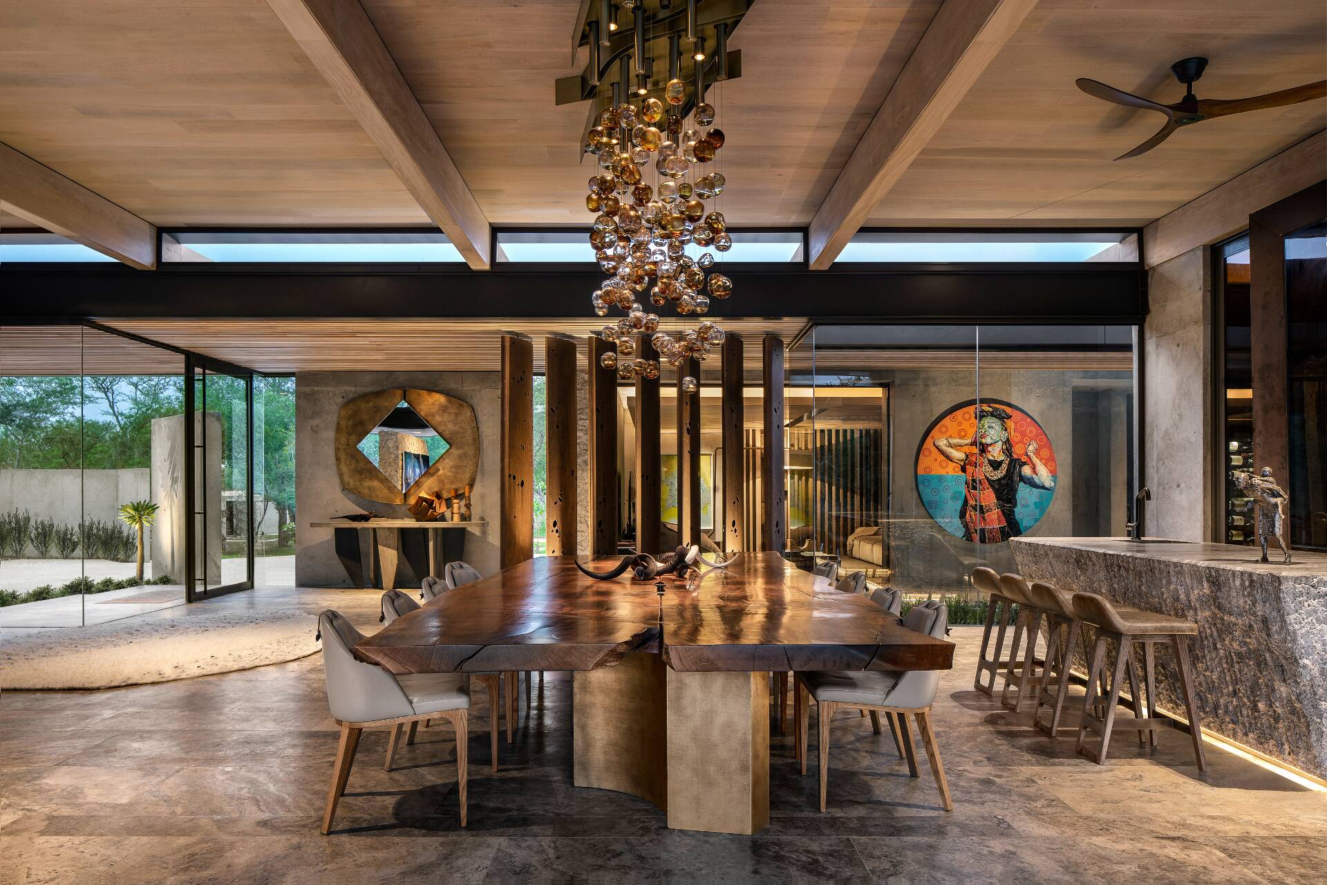Open-plan living and dining space at a Cheetah Plains private villa