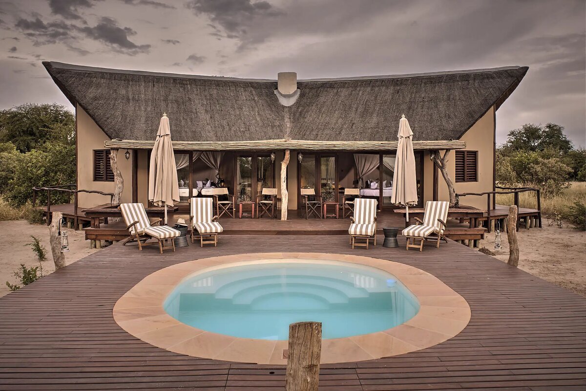 Deception Valley pool deck &mdash; thatched luxury on a private reserve