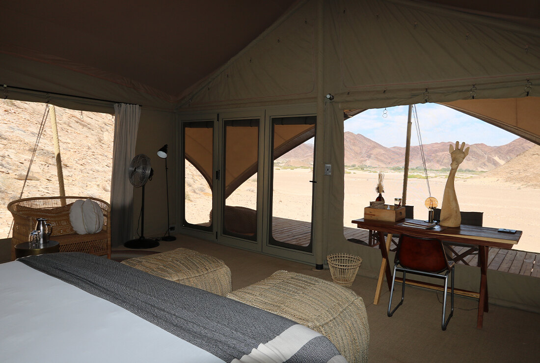 Hoanib Valley Camp tented suites in the remote Kaokoland wilderness of Namibia