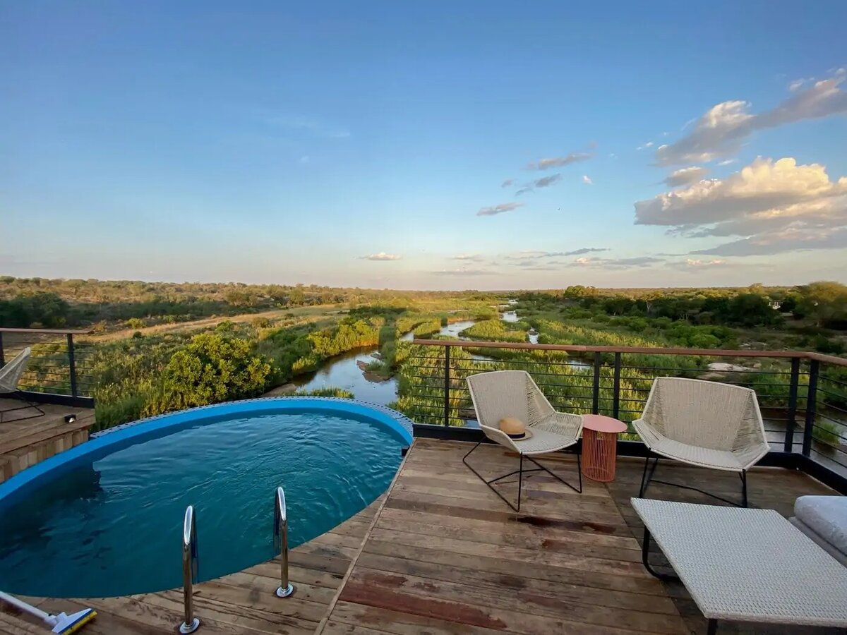 Kruger Shalati — plunge pool and lounge area