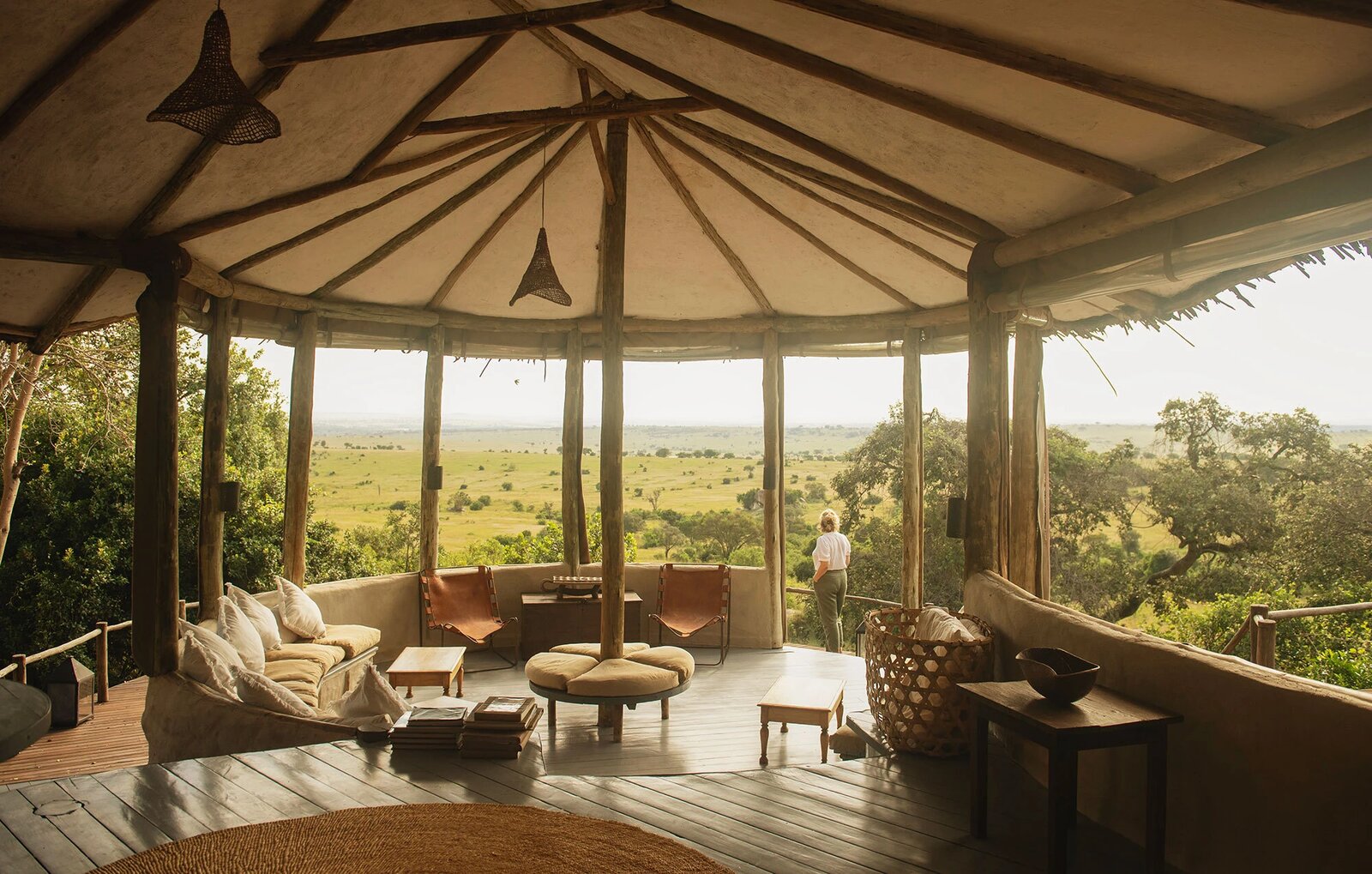 Open-sided main mess and lounge pavilion at Lamai Serengeti with sweeping plains views