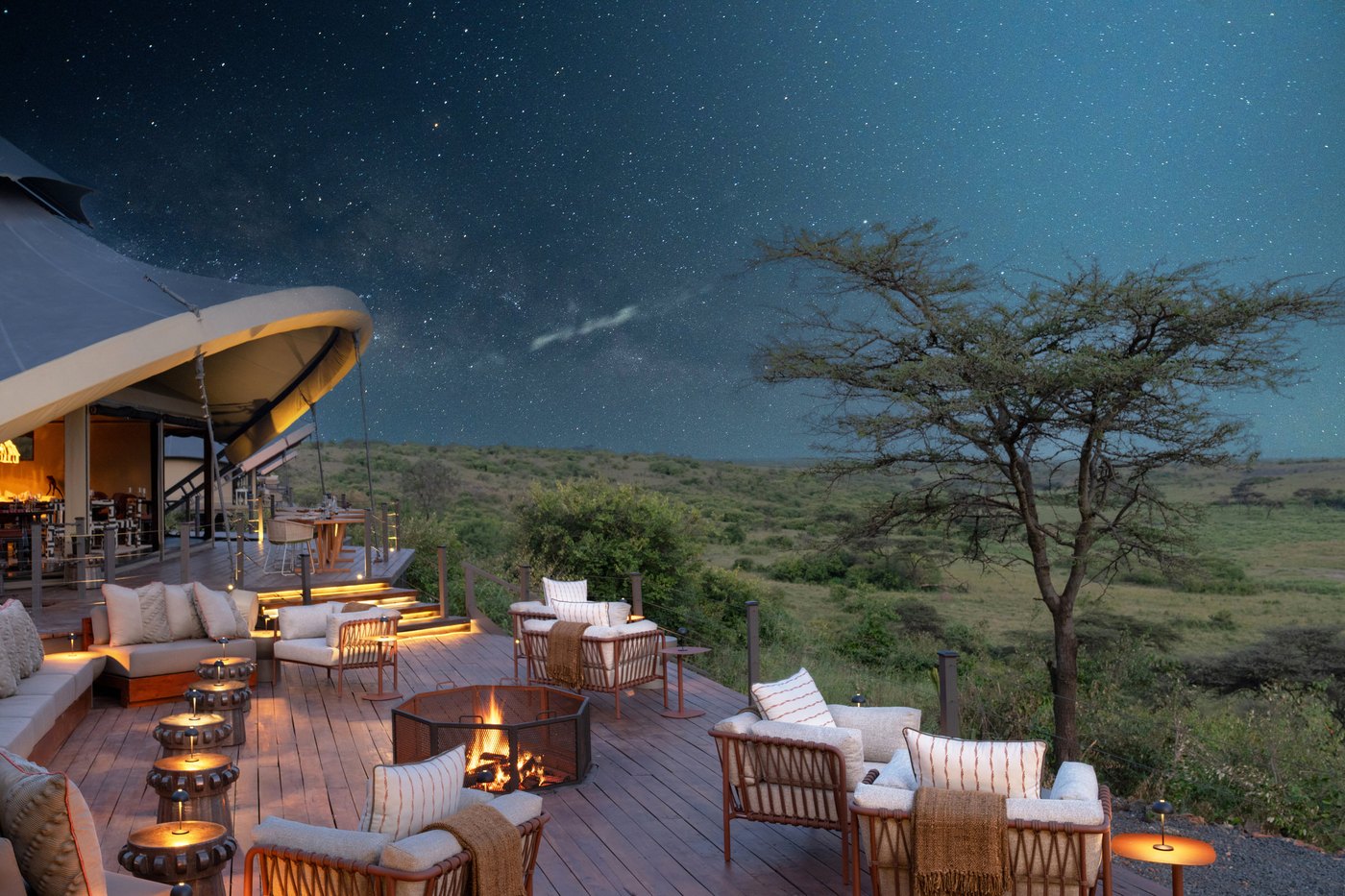 Deck and valley view at Mahali Mzuri in the Masai Mara