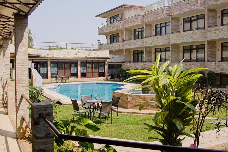 Golf course clubhouse and poolside area