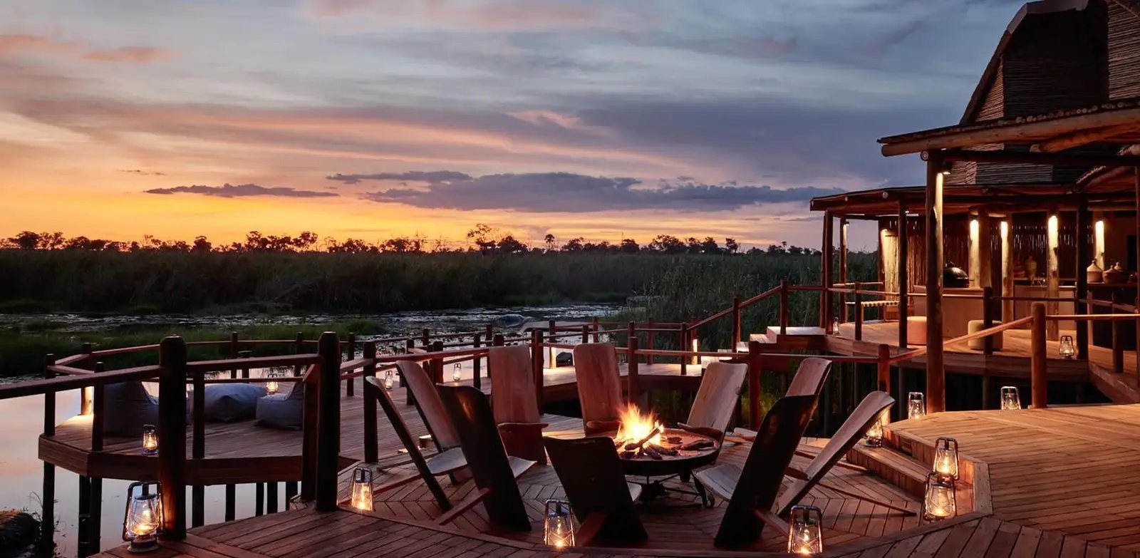 Sanctuary Baines' Camp deck set for a private sundowner dinner