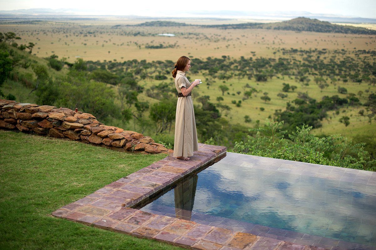 Singita Sasakwa Lodge infinity pool overlooking the Serengeti plains, Grumeti Tanzania