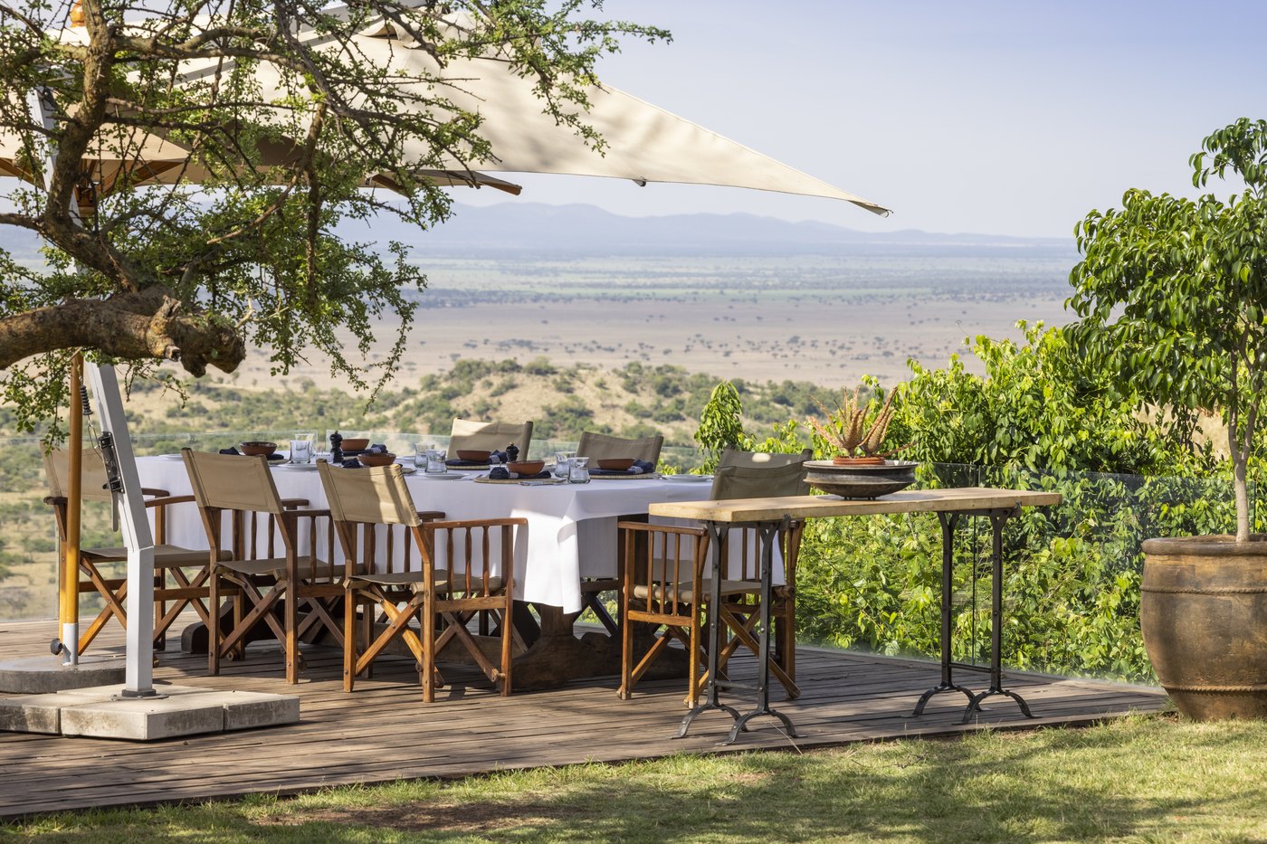 Singita Grumeti — viewing deck and bush vistas