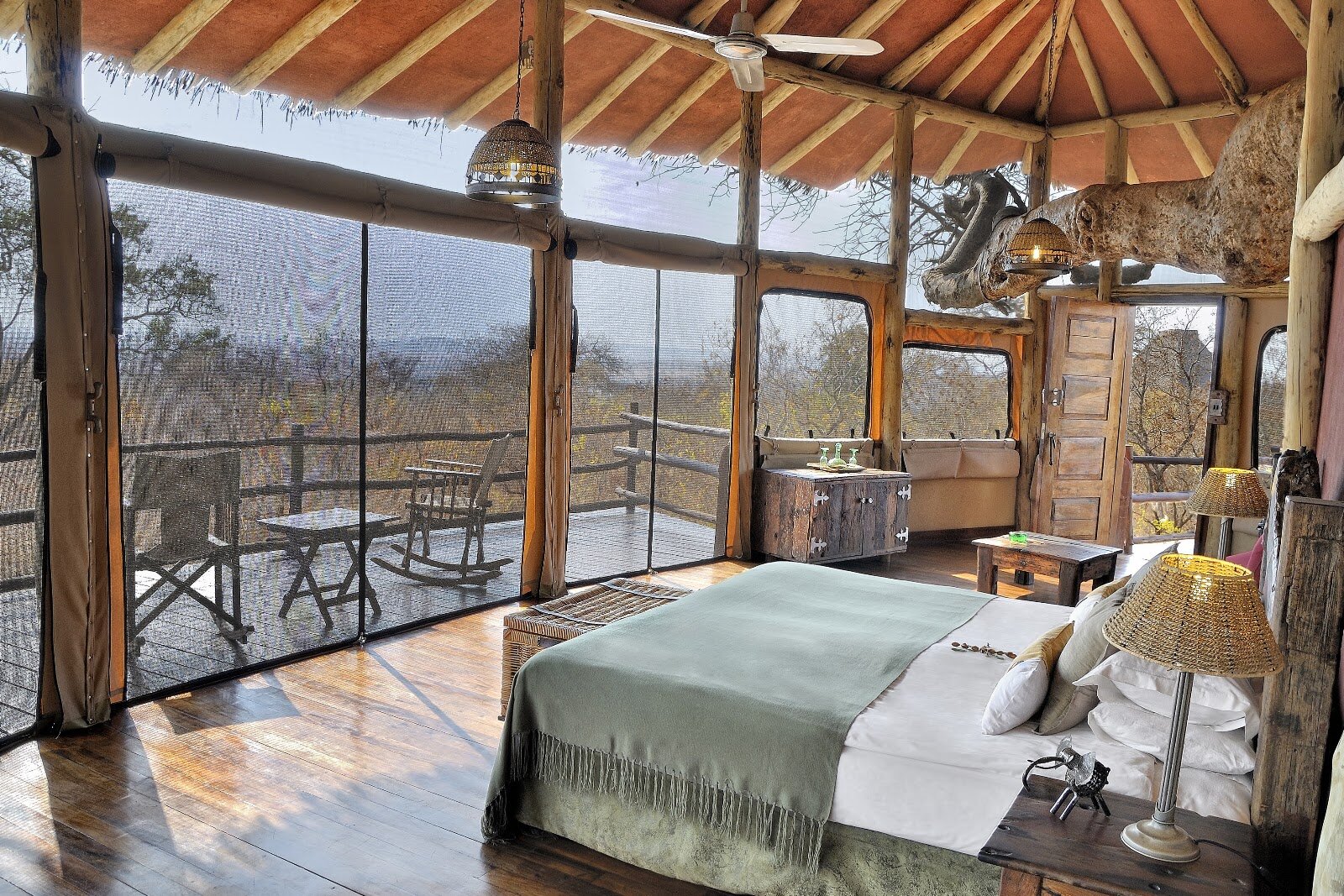A suite interior at Tarangire Treetops built into an ancient baobab tree, Tarangire National Park, Tanzania