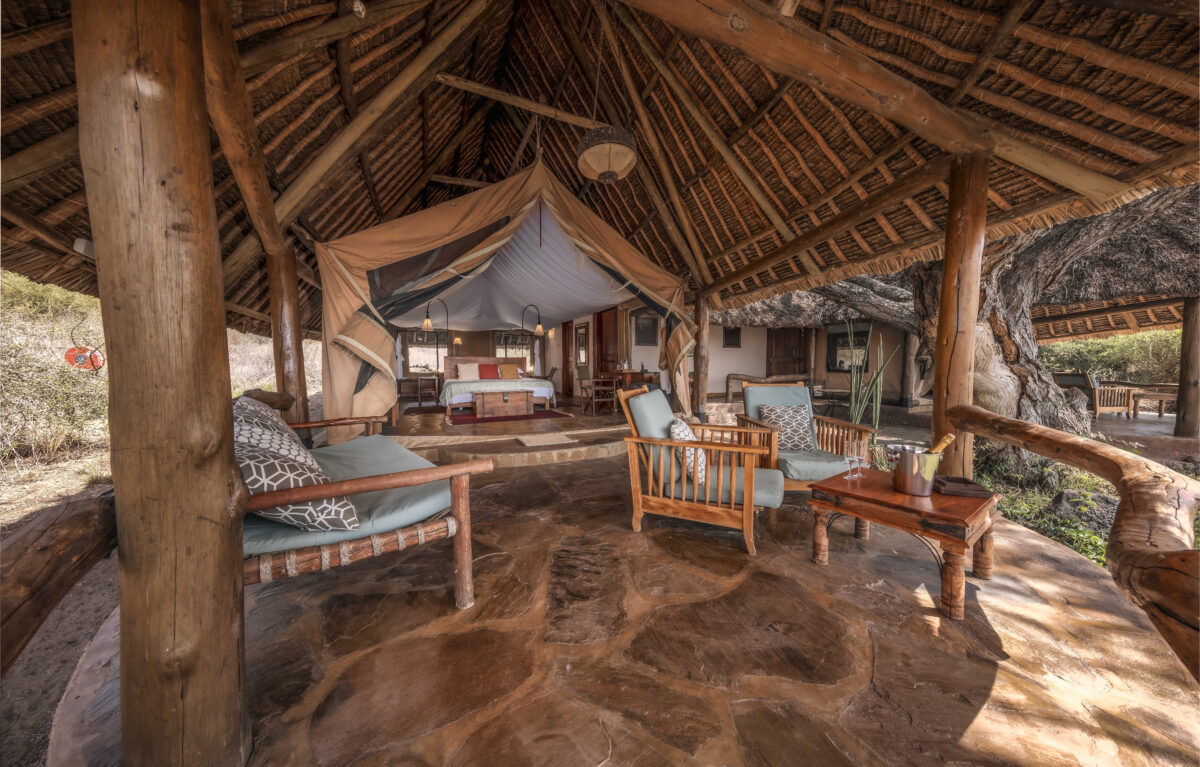 Ol Tukai Lodge elephants grazing near the lodge in Amboseli