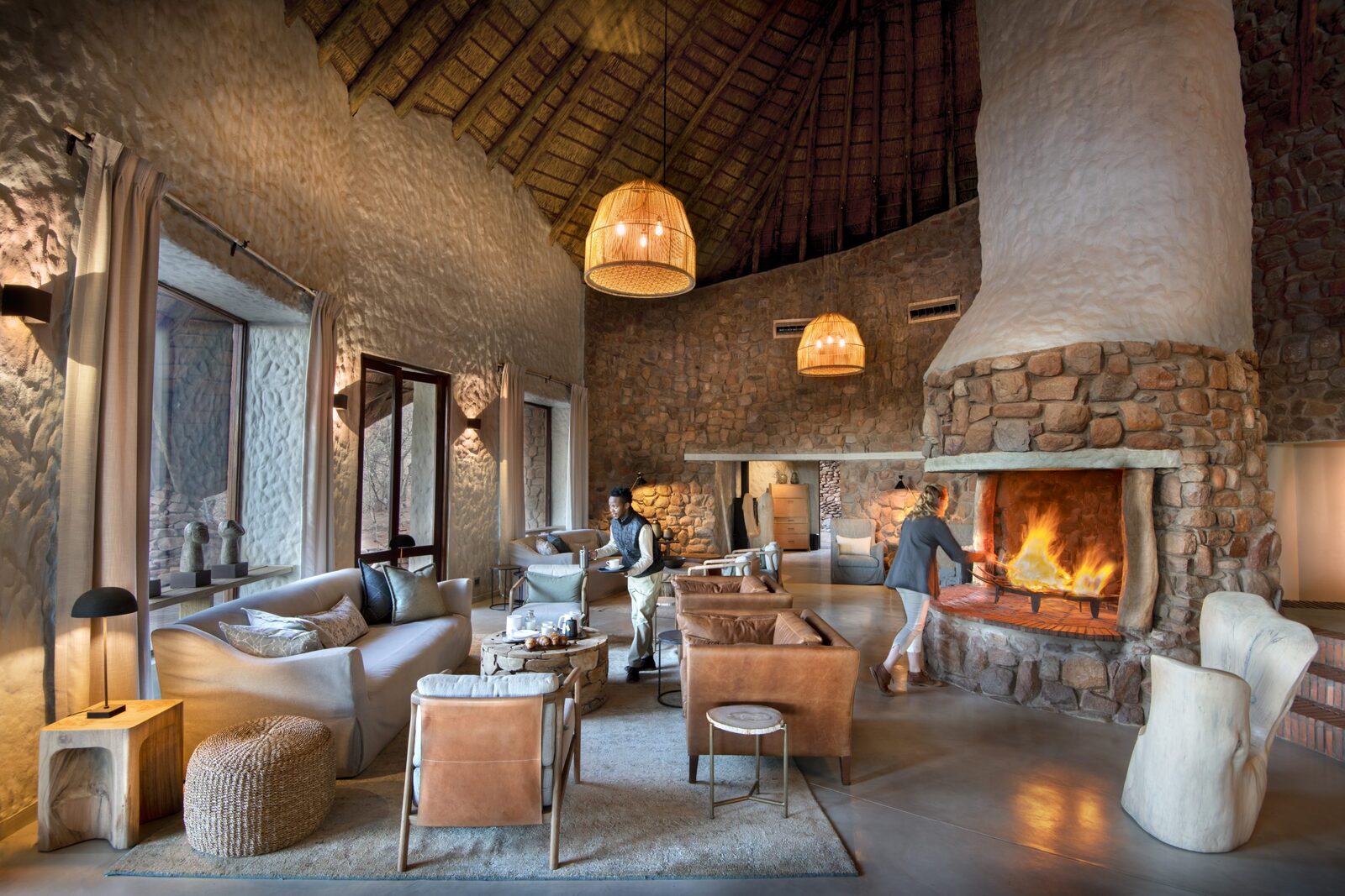 Fireside lounge at the Motse, Tswalu Kalahari Reserve