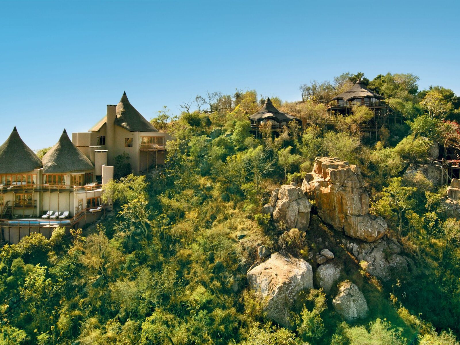 Ulusaba Rock Lodge perched on a granite koppie above the Sabi Sand