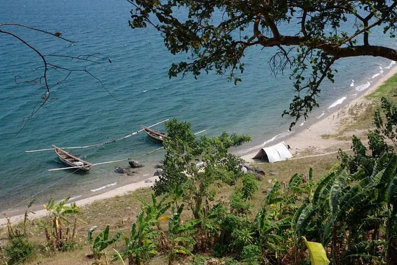 Lakeside dining setting on the beach at Bujumbura