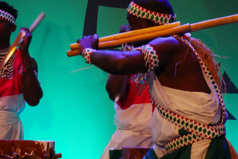 Traditional Burundian drummers with drums