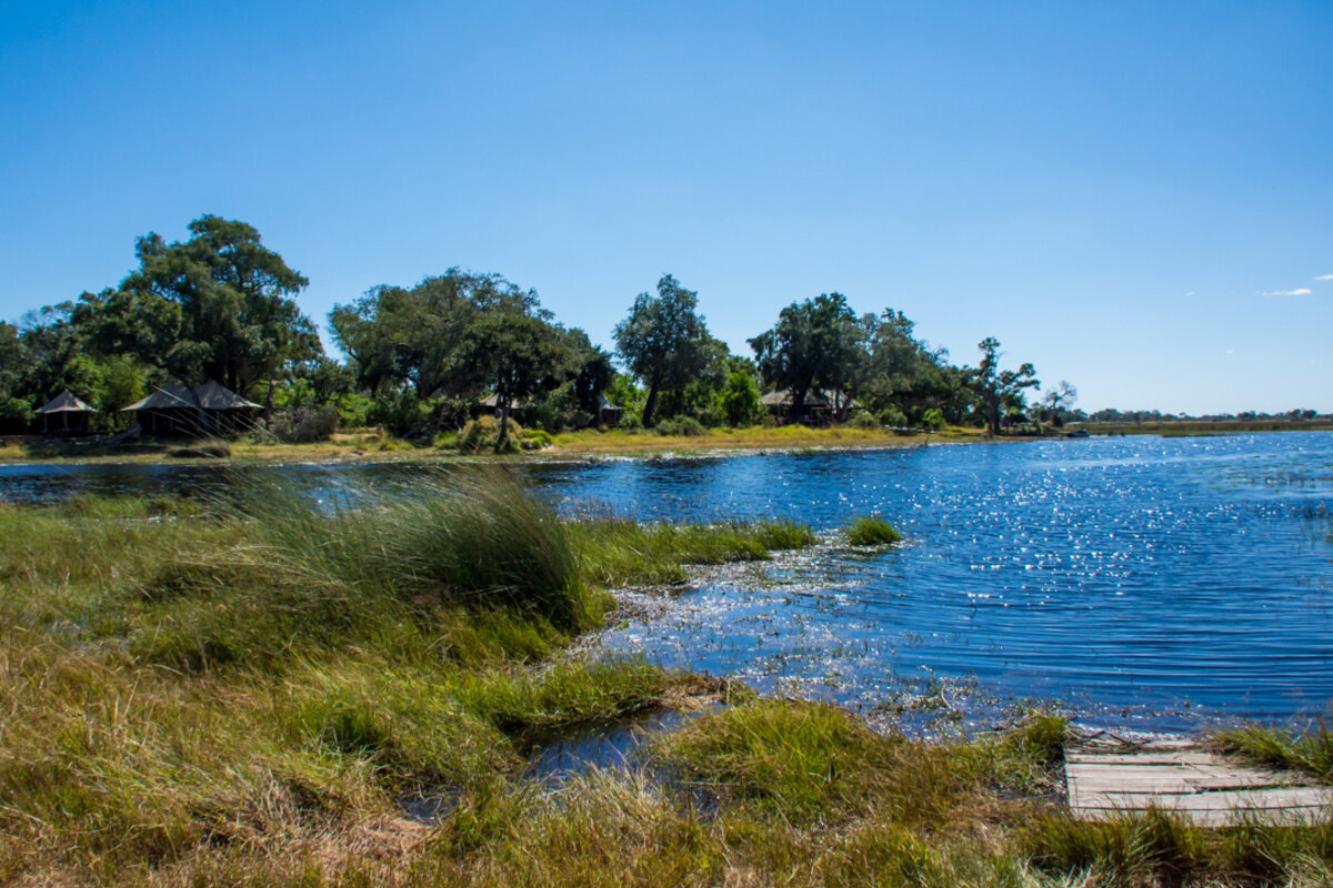 Xaranna Okavango Delta Camp lagoon view with delta islands and channels
