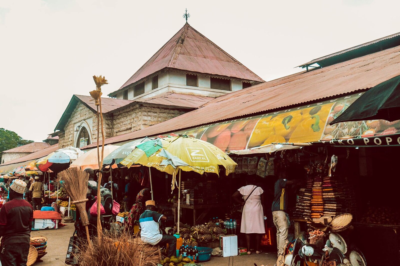 The busy stalls of Darajani Market in Stone Town, Zanzibar