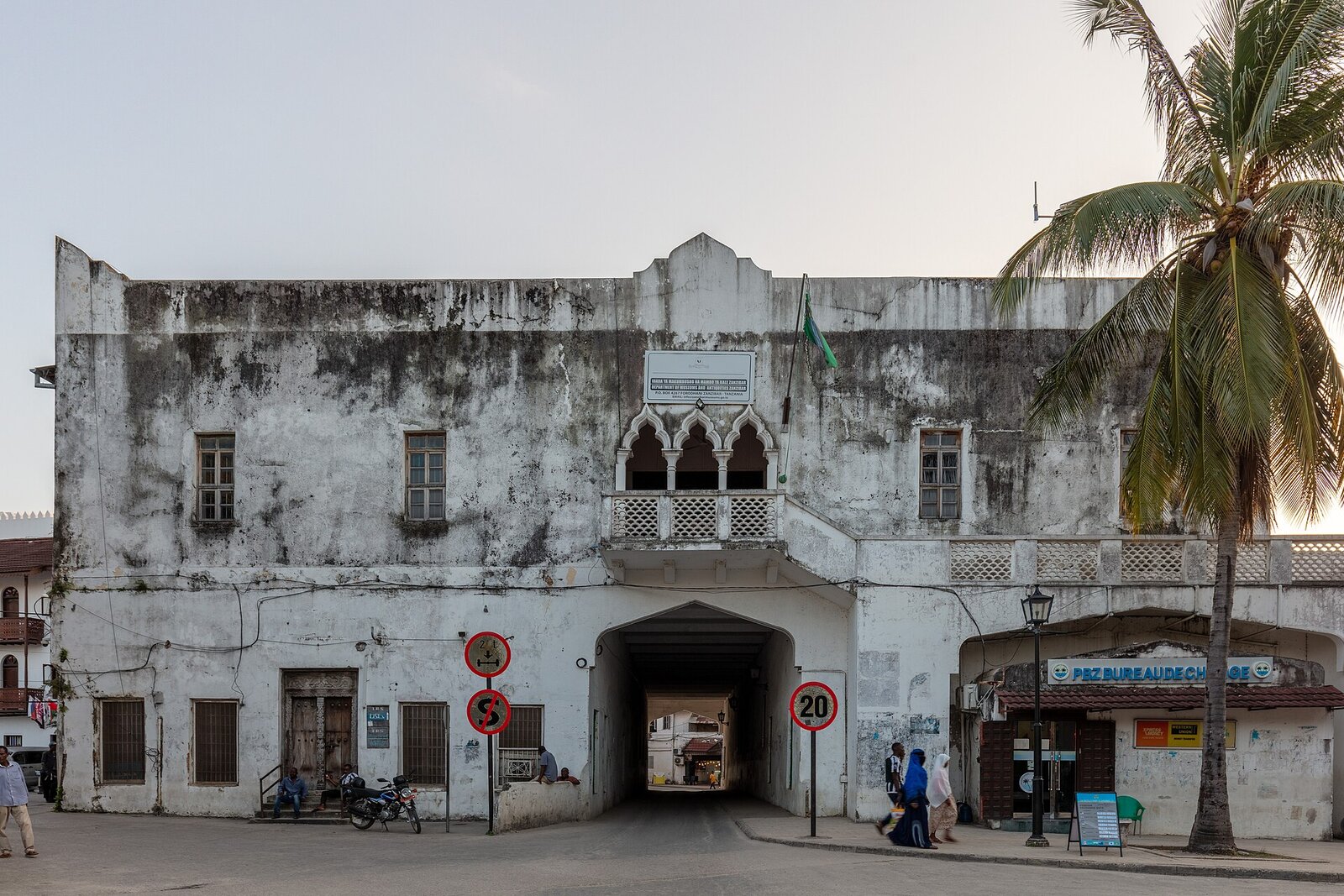 A whitewashed colonial-era building in the heart of Stone Town, Zanzibar