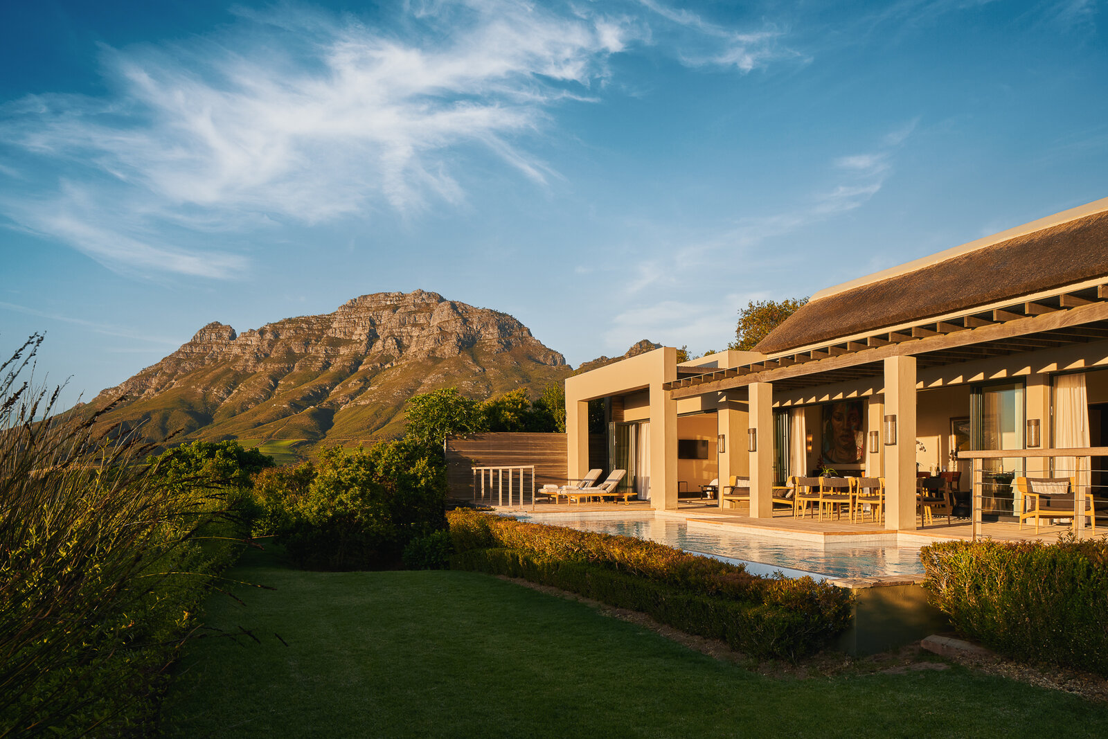 Luxury wine estate lodge overlooking the Cape Winelands vineyards