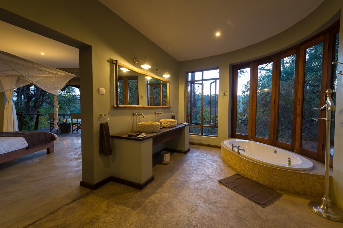 Mkulumadzi Lodge pool and Shire River view, Majete, Malawi